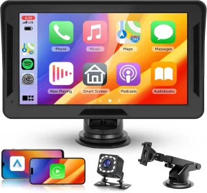 Wireless CarPlay Screen for Car, Rimoody 7 inch Touchscreen HD Backup Camera, Car Stereo with Wireless Android Auto/Mirror Link/Bluetooth/FM/GPS/Voice Control/AUX