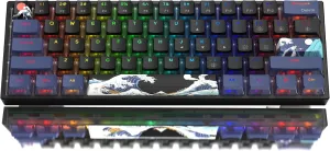 Womier 60% Percent Keyboard Gaming, WK61 Creamy Mechanical Wired Keyboard Anime, Hot-Swappable RGB Key Board with PBT Keycaps for Windows PC Gamers - POM Linear Red Switch(Black Kanagawa)