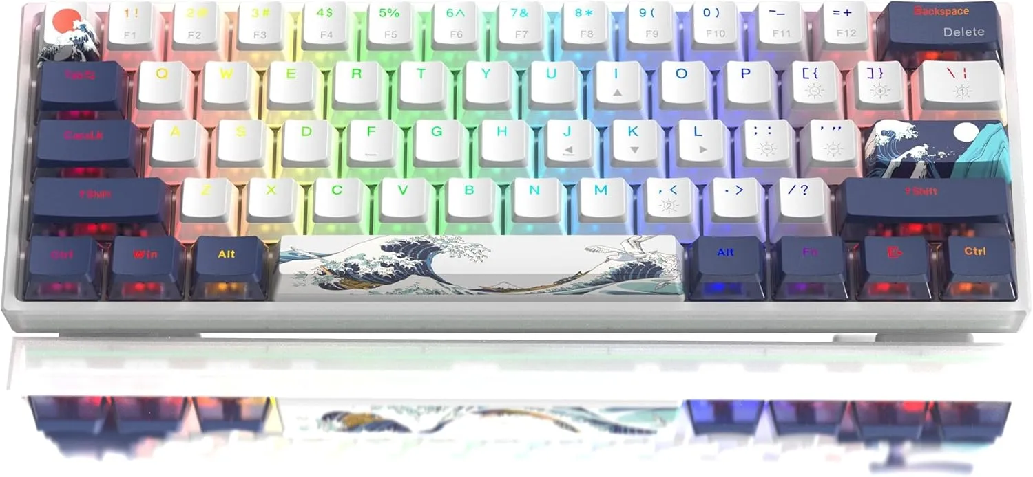 Womier 60% Percent Keyboard Gaming, WK61 Creamy Mechanical Wired Keyboard Anime, Hot-Swappable RGB Key Board with PBT Keycaps for Windows PC Gamers - POM Linear Red Switch(White Kanagawa)