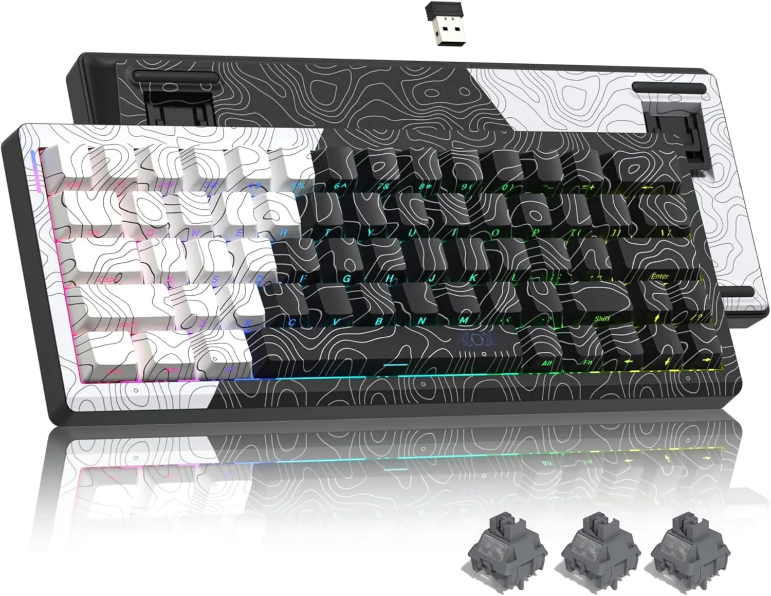 Womier 60% Percent Keyboard Wireless with QMK/VIA, Gaming Keyboard Topographic, Creamy Mechanical Key Board, RGB Custom Gasket Hot Swappable for Windows & Mac-POM Linear Switch (Q61)