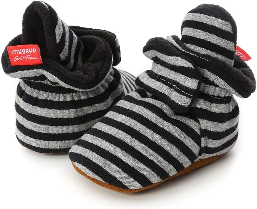WUAI Baby Boys Girls Cozy Fleece Booties Anti-Slip Socks Soft Sole Toddler Warm Winter Boots First Walkers Crib Shoes