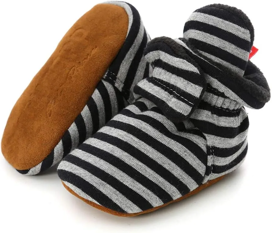 WUAI Baby Boys Girls Cozy Fleece Booties Anti-Slip Socks Soft Sole Toddler Warm Winter Boots First Walkers Crib Shoes