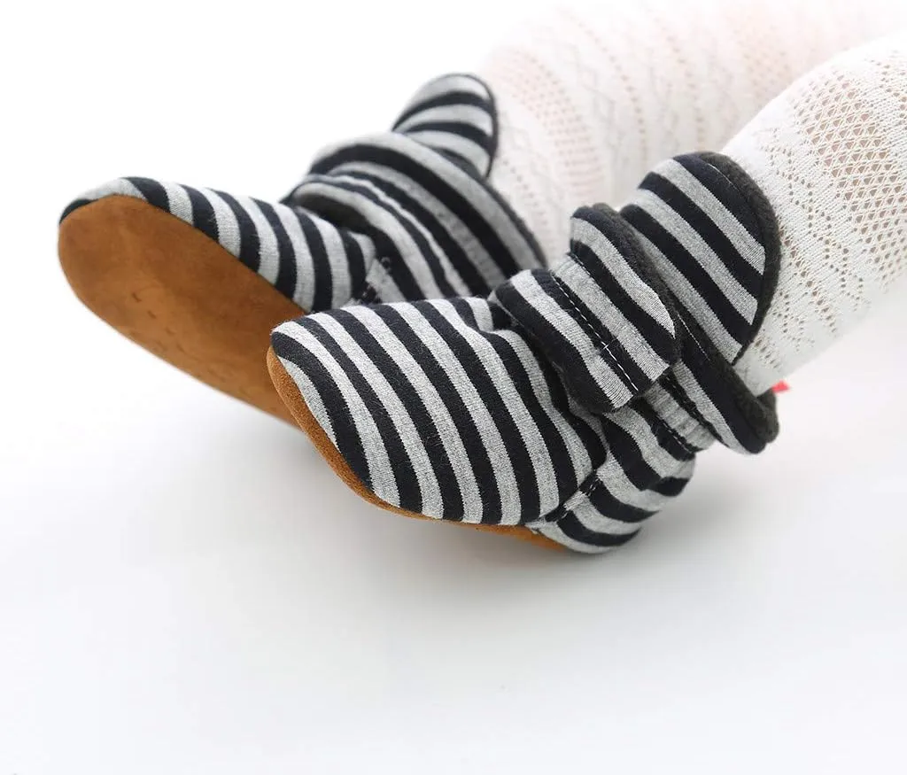 WUAI Baby Boys Girls Cozy Fleece Booties Anti-Slip Socks Soft Sole Toddler Warm Winter Boots First Walkers Crib Shoes