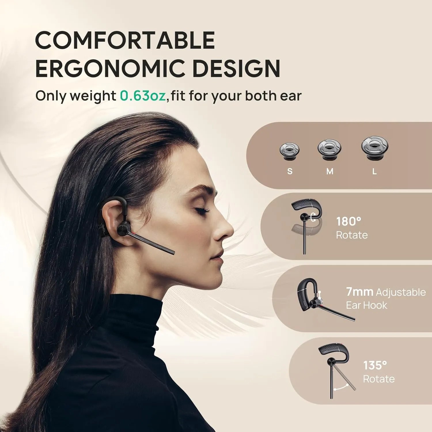 Yealink BH71 Lite Bluetooth Headset,Wireless Earpiece with 4 Noise Cancelling Microphone,10H Talk Time, Adjustable Ear Hook,Bluetooth Earphones for Cell Phone,Driving,Office Work