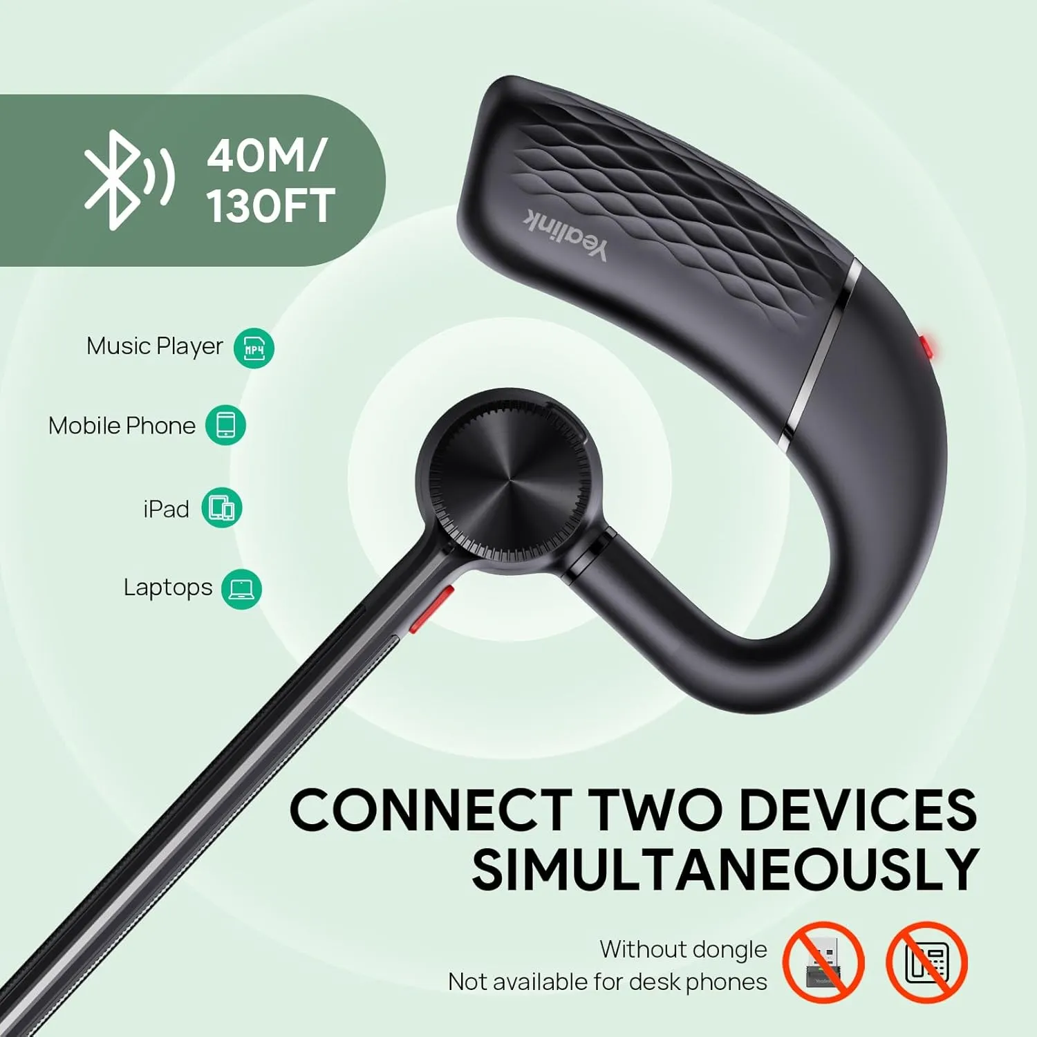 Yealink BH71 Lite Bluetooth Headset,Wireless Earpiece with 4 Noise Cancelling Microphone,10H Talk Time, Adjustable Ear Hook,Bluetooth Earphones for Cell Phone,Driving,Office Work
