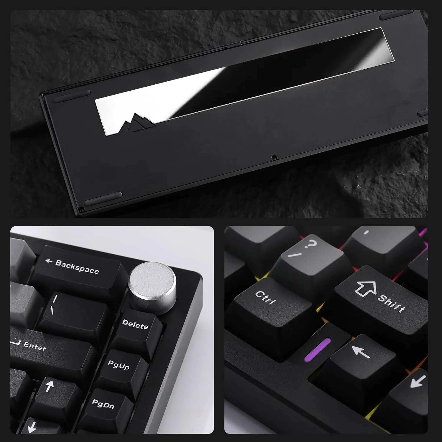 YUNZII AL68 Wireless Mechanical Keyboard,Full Aluminum CNC,60% Layout with Knob, QMK/VIA Software,Gasket Mounted,Hot Swappable,RGB Backlit,BT/2.4G/USB-C for Mac/Win (Black, Cocoa Cream V2)