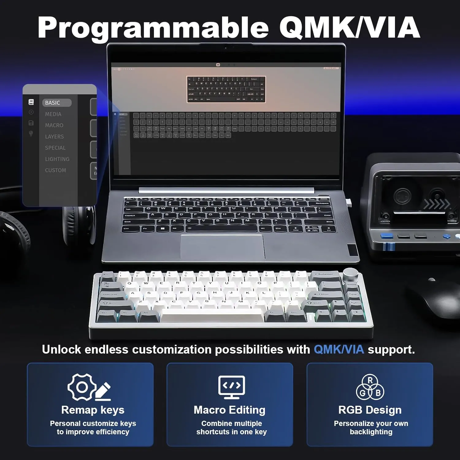 YUNZII AL68 Wireless Mechanical Keyboard,Full Aluminum CNC,60% Layout with Knob, QMK/VIA Software,Gasket Mounted,Hot Swappable,RGB Backlit,BT/2.4G/USB-C for Mac/Win (Silver, Milk V2)