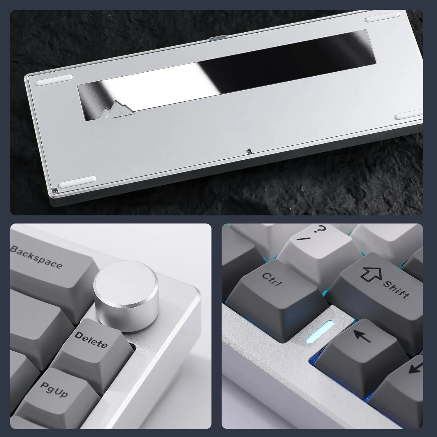 YUNZII AL68 Wireless Mechanical Keyboard,Full Aluminum CNC,60% Layout with Knob, QMK/VIA Software,Gasket Mounted,Hot Swappable,RGB Backlit,BT/2.4G/USB-C for Mac/Win (Silver, Milk V2)