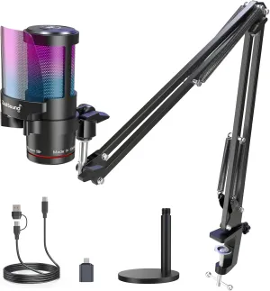 ZealSound USB Microphone for iPhone,Noise Cancellation Gaming mic with Touch Mute,Gain,Monitoring,USB Mic Boom Arm for Streaming,Podcast,Twitch,YouTube,Discord,iPad,PC,Computer,PS4,PS5,Mac,GamerWave